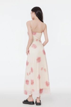 Style Core Aesthetics, New Style Trends - Floral Mesh Spaghetti Strap Maxi Dress