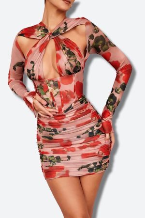 Style Core Aesthetics, New Style Trends - Floral Ruched Corset Mini Dress