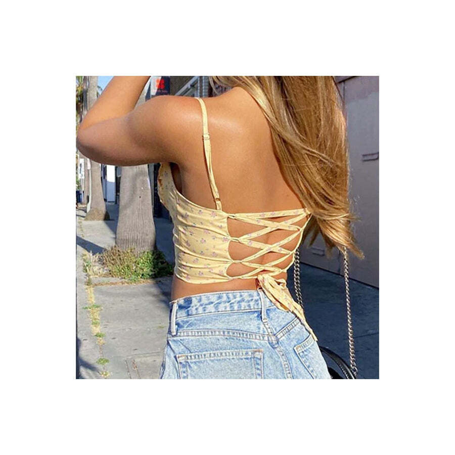 Style Core Aesthetics, New Style Trends - Floral Sin Lace Up Top