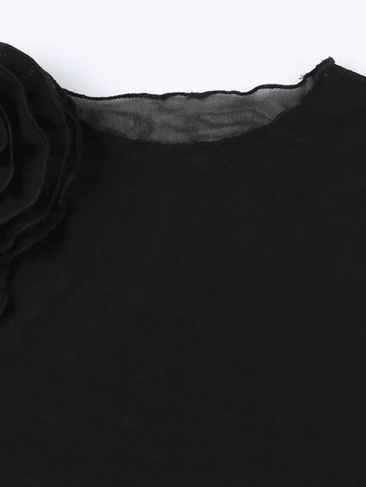 Style Core Aesthetics, New Style Trends - Flower Embellish Sheer Mesh Cropped Tank Top Style Core Aesthetics, New Style Trends - Flower Embellish Sheer Mesh Cropped Tank Top