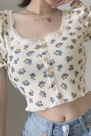 Style Core Aesthetics, New Style Trends - Foral Sin Ribbed Top