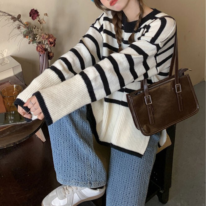 Style Core Aesthetics, New Style Trends - French Aesthetic Striped Sweater Style Core Aesthetics, New Style Trends - French Aesthetic Striped Sweater