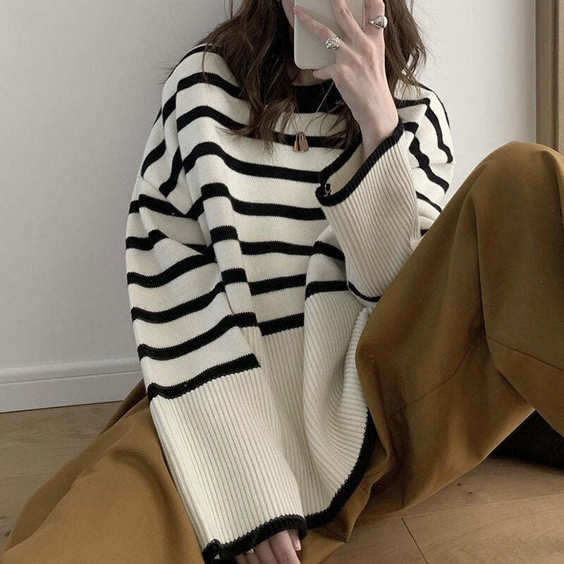 Style Core Aesthetics, New Style Trends - French Aesthetic Striped Sweater Style Core Aesthetics, New Style Trends - French Aesthetic Striped Sweater