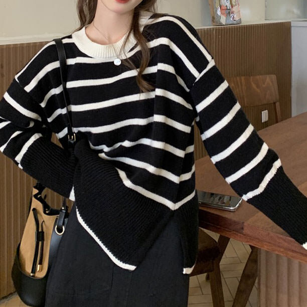 Style Core Aesthetics, New Style Trends - French Aesthetic Striped Sweater Style Core Aesthetics, New Style Trends - French Aesthetic Striped Sweater
