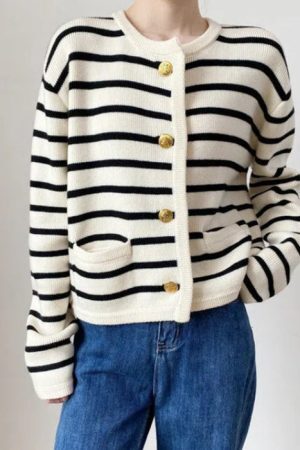 Style Core Aesthetics, New Style Trends - French Girl Striped Cardigan