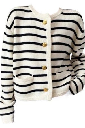 Style Core Aesthetics, New Style Trends - French Girl Striped Cardigan