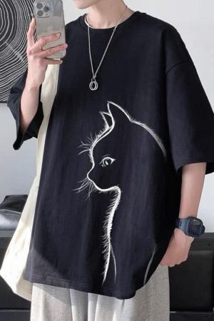 Style Core Aesthetics, New Style Trends - Front Printed Cat Tee