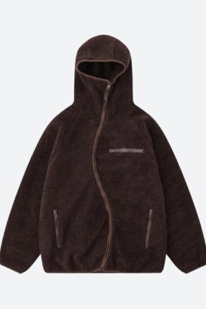 Style Core Aesthetics, New Style Trends - Funnel Neck Zip-Up Teddy Hoodie