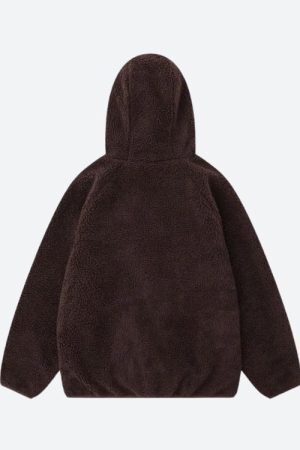 Style Core Aesthetics, New Style Trends - Funnel Neck Zip-Up Teddy Hoodie