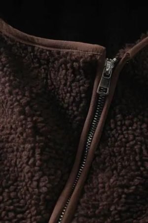 Style Core Aesthetics, New Style Trends - Funnel Neck Zip-Up Teddy Hoodie