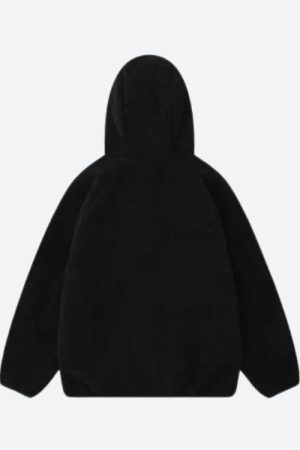 Style Core Aesthetics, New Style Trends - Funnel Neck Zip-Up Teddy Hoodie