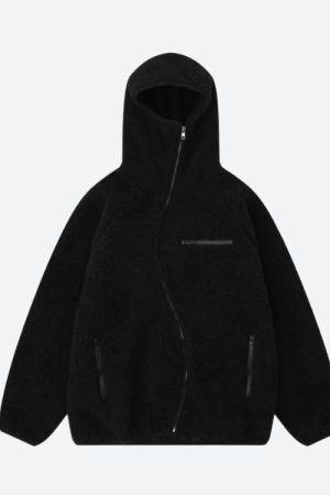 Style Core Aesthetics, New Style Trends - Funnel Neck Zip-Up Teddy Hoodie