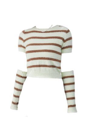 Style Core Aesthetics, New Style Trends - Fuzzy Striped Top + Gloves Set