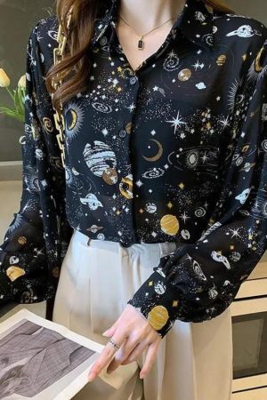 Style Core Aesthetics, New Style Trends - Galaxy Chiffon Shirt