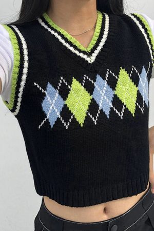 Style Core Aesthetics, New Style Trends - Gimme Sugar Argyle Vest
