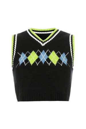 Style Core Aesthetics, New Style Trends - Gimme Sugar Argyle Vest