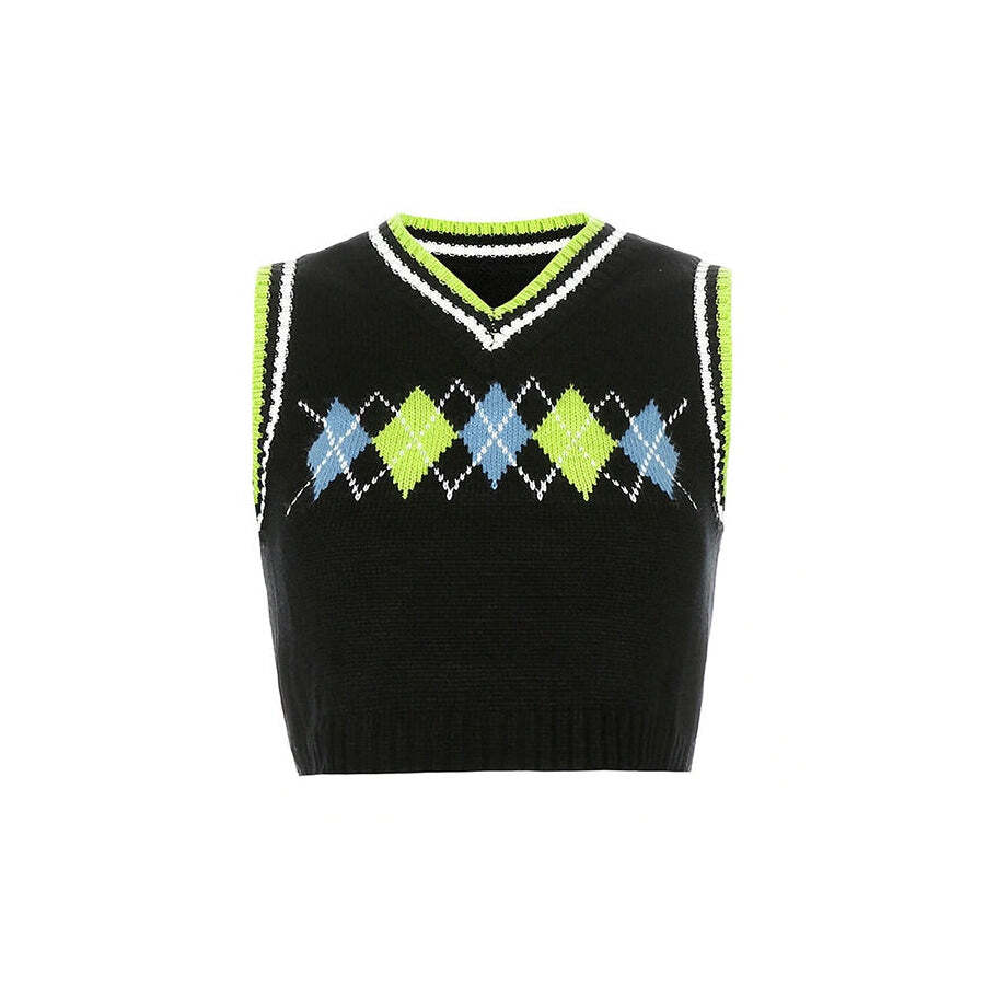 Style Core Aesthetics, New Style Trends - Gimme Sugar Argyle Vest