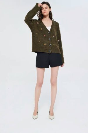 Style Core Aesthetics, New Style Trends - Goblincore Leaf Embroidery Cardigan