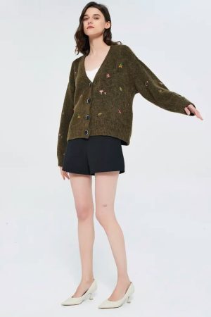 Style Core Aesthetics, New Style Trends - Goblincore Leaf Embroidery Cardigan