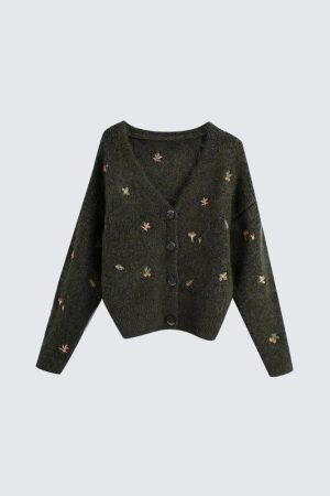 Style Core Aesthetics, New Style Trends - Goblincore Leaf Embroidery Cardigan