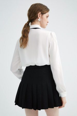 Style Core Aesthetics, New Style Trends - Good Manners Ruffle Bow Tie Neck Shirt