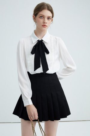 Style Core Aesthetics, New Style Trends - Good Manners Ruffle Bow Tie Neck Shirt