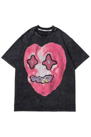 Style Core Aesthetics, New Style Trends - 'Gorgon' Acid Washed Graphic Print Cotton T-Shirt