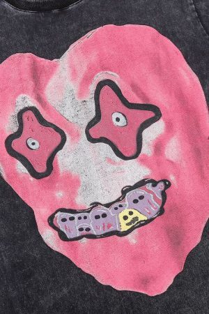 Style Core Aesthetics, New Style Trends - 'Gorgon' Acid Washed Graphic Print Cotton T-Shirt