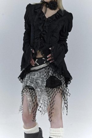 Style Core Aesthetics, New Style Trends - Goth Asymmetric Ruched Sleeve Shirt