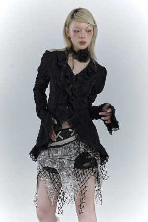 Style Core Aesthetics, New Style Trends - Goth Asymmetric Ruched Sleeve Shirt