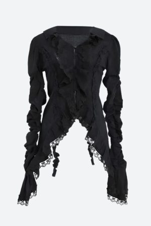 Style Core Aesthetics, New Style Trends - Goth Asymmetric Ruched Sleeve Shirt
