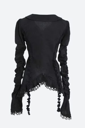 Style Core Aesthetics, New Style Trends - Goth Asymmetric Ruched Sleeve Shirt
