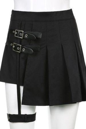Style Core Aesthetics, New Style Trends - Goth Belt Detail Mini Skirt