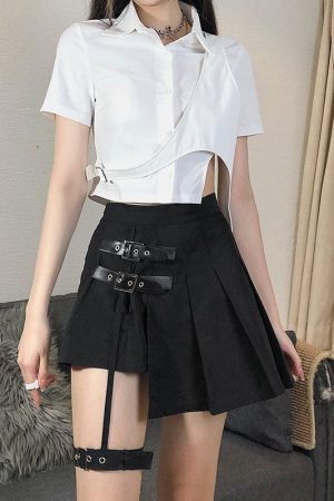 Style Core Aesthetics, New Style Trends - Goth Belt Detail Mini Skirt