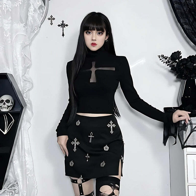 Style Core Aesthetics, New Style Trends - Goth Cross Cut Out Top Style Core Aesthetics, New Style Trends - Goth Cross Cut Out Top