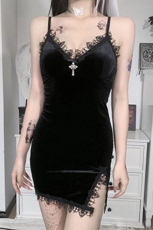 Style Core Aesthetics, New Style Trends - Goth Cross Detail Mini Dress