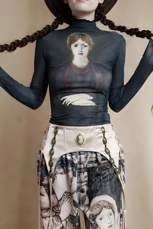 Style Core Aesthetics, New Style Trends - Goth Dark Female Figure Mesh Top