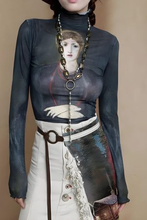 Style Core Aesthetics, New Style Trends - Goth Dark Female Figure Mesh Top