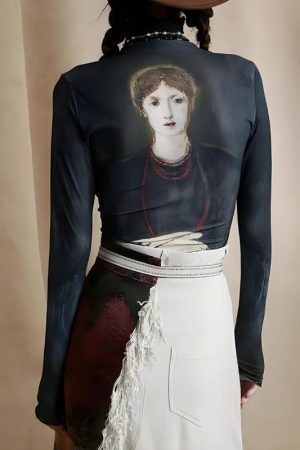 Style Core Aesthetics, New Style Trends - Goth Dark Female Figure Mesh Top