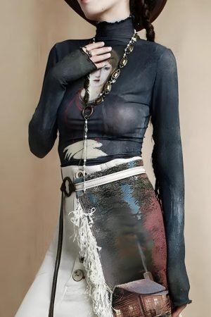 Style Core Aesthetics, New Style Trends - Goth Dark Female Figure Mesh Top