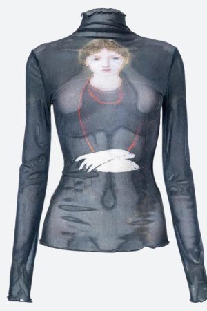 Style Core Aesthetics, New Style Trends - Goth Dark Female Figure Mesh Top