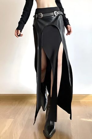 Style Core Aesthetics, New Style Trends - Goth Double Slit Maxi Skirt