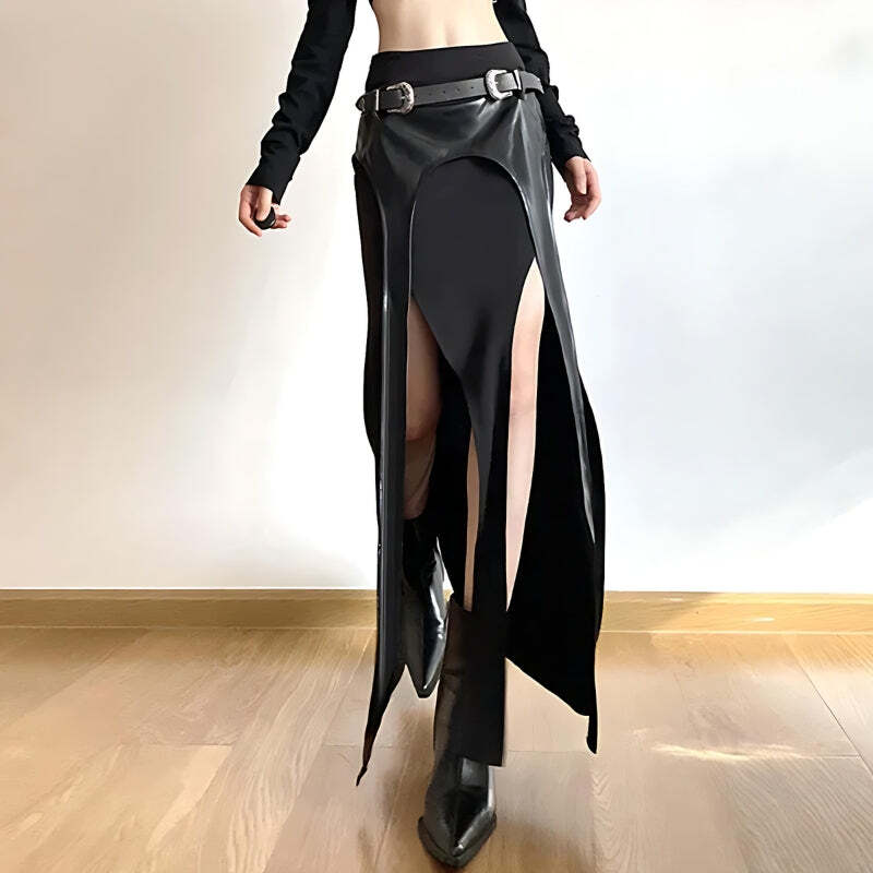 Style Core Aesthetics, New Style Trends - Goth Double Slit Maxi Skirt