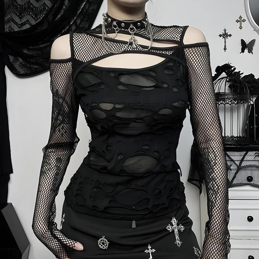 Style Core Aesthetics, New Style Trends - Goth Fishnet Ripped Top Style Core Aesthetics, New Style Trends - Goth Fishnet Ripped Top