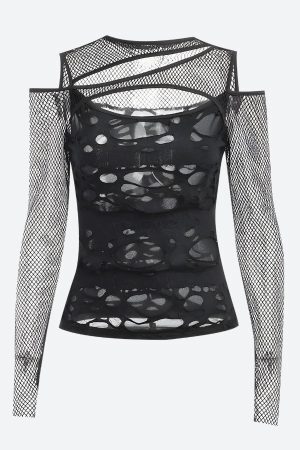 Style Core Aesthetics, New Style Trends - Goth Fishnet Ripped Top