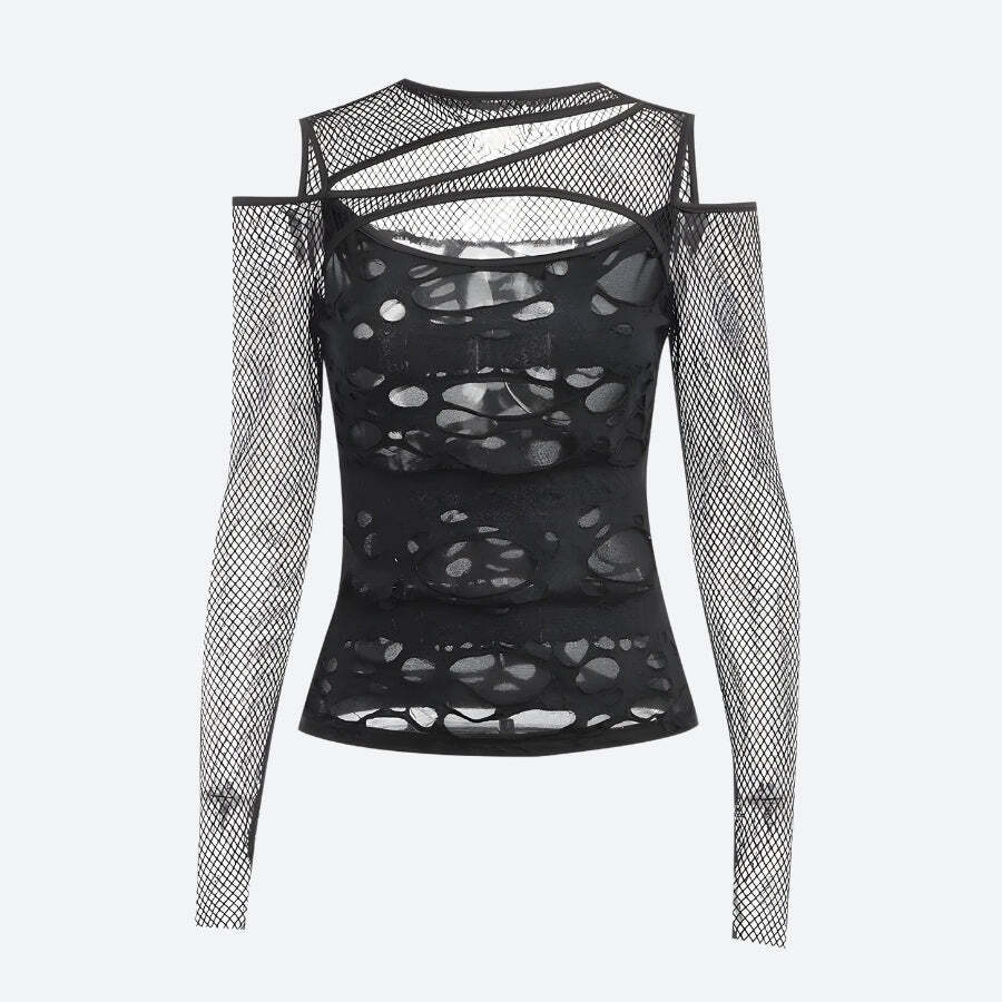 Style Core Aesthetics, New Style Trends - Goth Fishnet Ripped Top Style Core Aesthetics, New Style Trends - Goth Fishnet Ripped Top