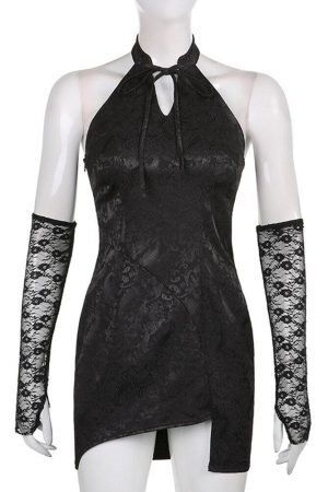 Style Core Aesthetics, New Style Trends - Goth Halter Mini Dress