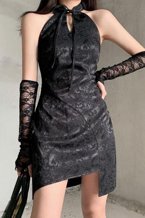 Style Core Aesthetics, New Style Trends - Goth Halter Mini Dress