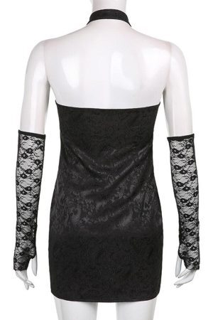 Style Core Aesthetics, New Style Trends - Goth Halter Mini Dress