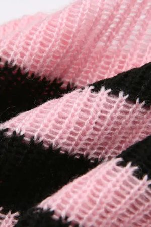 Style Core Aesthetics, New Style Trends - Goth Striped Knitted Shrug Sweater